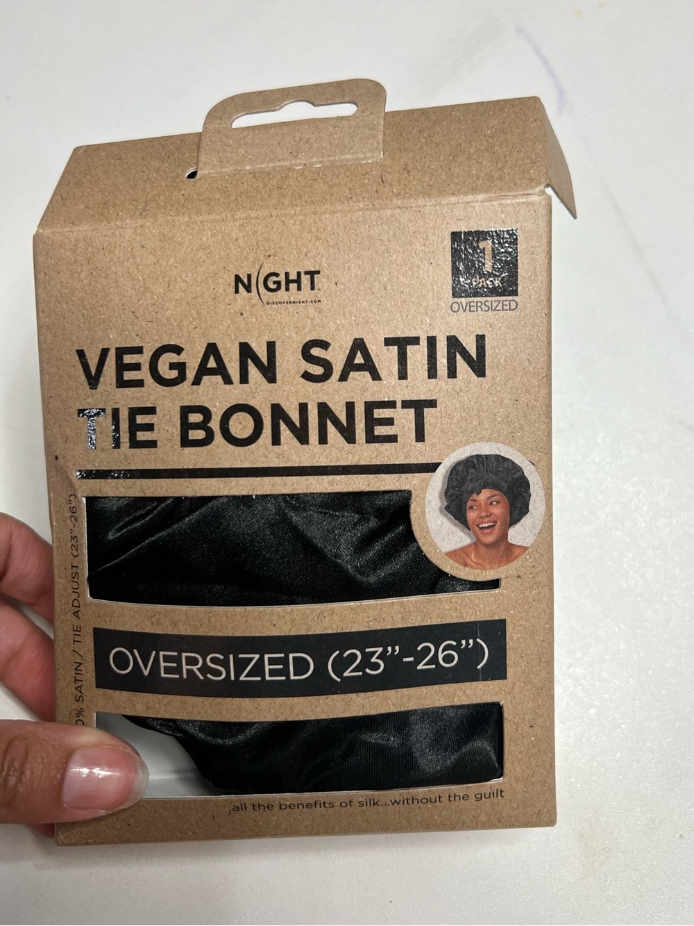 Vegan Satin Tie Bonnet - Black Oversized